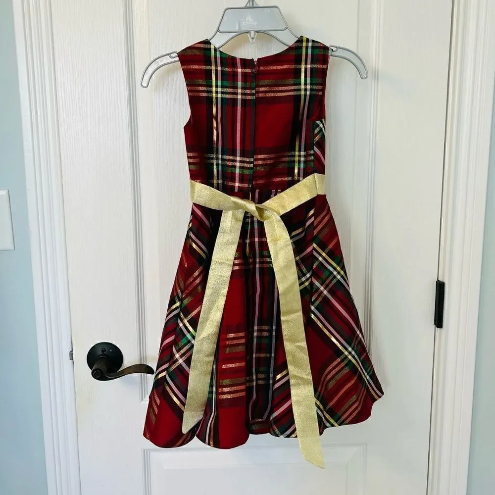 Rare Editions Sparkle Christmas Plaid Dress with Gold Sweater Jacket! 🎁🎄